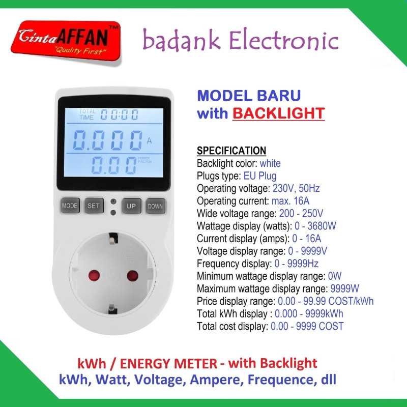 AC Digital Energy Meter - kWh Watt Voltage Ampere Frequency PF